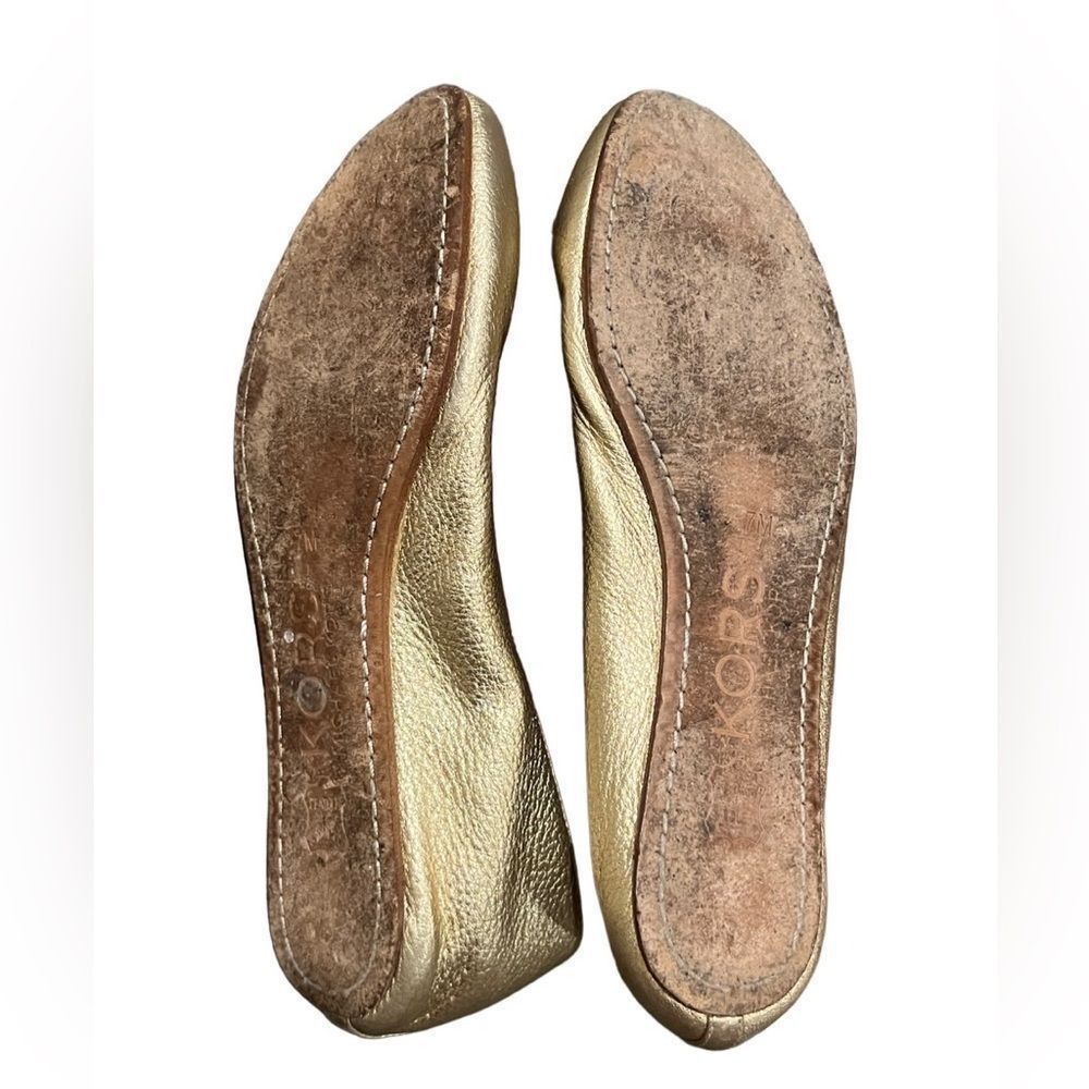 Michael Kors Gold Metallic Leather Ballet Flat 7 - Picture 7 of 8